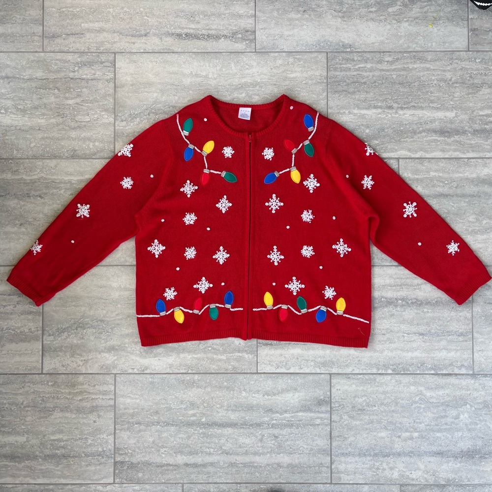 Avon Red Cardigan with Snowflake and Light Design‎